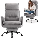 IWMH Ergonomischer Bürostuhl 227kg, XXL Stoff Chefsessel mit Fußstütze Schreibtischstuhl mit höhenverstellbare Kopfstütze,135° Neigefunktion,Drehstuhl Wippfunktion für Homeoffice,Gaming (Grau)