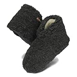 BeComfy Warme Hausschuhe Damen Herren Hüttenschuhe aus Schafwolle Niedriges Wollhausschuhe Unisex 36-46 EU (Schwarz, EU Schuhgrößensystem, Erwachsene, Numerisch, M, 38)