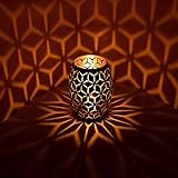Orientalische Laterne aus Metall, Orientalisches Marokkanisches Windlicht Gartenwindlicht, Schwarz Oval Kerzenständer Kreativ Deko Kerzen Leuchter Kerzenhalter für Stumpenkerzen LED Kerzen Ständer
