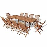 Rantry 11-TLG. Garten Essgruppe Sitzgruppe mit Gartenstuhl Gartenmöbel Set Essgruppe Gartengarnitur Sitzgarnitur Gartentisch mit Stühlen mit Klappstühlen Massivholz Teak