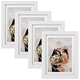 EXYGLO 4er Set Bilderrahmen 13x18 cm mit Passepartout oder 15x20 cm ohne Passepartout, Elegante Fotorahmen mit weißen Holzmaserungsrahmen, Wand- oder Tischaufsteller