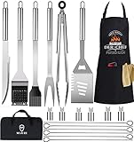 Grillbesteck Set,Grillzubehör Männer Geschenk,Edelstahl Grillkoffer Set of 20,Grill Zubehör mit Grillzange Grillspachtel und Grillschürze, BBQ Grill Set Ideales für Outdoor und Camping