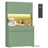 FirFurd Küchenschrank Buffetschrank mit LED und Steckdose Küchenschrank mit Arbeitsplatte Sideboard für Küche Wohnzimmer Esszimmer Küchenbuffet 180x100x38,5cm grün