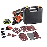 Black+Decker 4-in-1 Multischleifer (220W, mit Autoselect-Auswahl, werkzeuglosem Schleifplattenwechsel, mit Fingeraufsatz, im Koffer mit 17tlg. Schleifpapier-Zubehör-Set) KA280K
