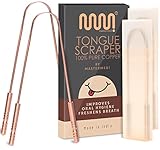 MasterMedi 100% reines kupfer zungenschaber mit reiseetui - 2 pack all natural ayurveda zungenreiniger, bannt mundgeruch und pflegt mundhygiene, groß grip (Set of 2 (Copper Tongue Scraper))