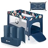 LIONELO Stefi Baby Laufstall, Kinderbett, Reisebett ab Geburt bis 15 kg, Seiteneingang, Sicherungssystem LockGuard, Blockade der Räder, Tragetasche, zusammenklappbar