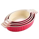 MALACASA, Serie Bake.Bake, 4 teilig Auflaufform Set, Auflaufform keramik, Ofenform aus Keramik & kratzfest | Backform für Lasagne Tiramisu Aufläufe in 4 Größe Rot