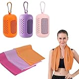 dogmoon Kühlende Handtücher, 3 Stück Schnelltrocknendes Sporthandtuch mit Tragbaren Silikonhüllen, Cooling Towel, Kühltücher Sporthandtuch Microfase für Fitness Outdoor Sports(30 x 90cm, 3 Farben)