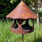 Maxito Vogelhaus mit Ständer wetterfest aus Metall und stabilem Stand 154 cm hoch als Gartendeko im Garten - Gartendeko für draußen wetterfest - Vogelfutterhaus - Vogelhäuschen