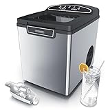 Eiswürfelmaschine Edelstahl, Eiswürfelbereiter, ice maker maschine 1,8 Liter Eiswürfelbereiter, Eismaschine mit Kühlung, Eiswürfel Größen small und large, Status LEDs ABS BPA frei, silber edelstahl