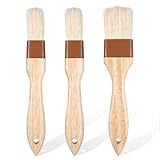 Larrel 3 Stück Backpinsel Set, Naturborsten Backpinsel mit Holzgriff Hitzebeständig Grillpinsel Backen Basting Ölpinsel Wiederverwendbare Küchenpinsel für Öl, Butter, Saucen, Marinaden Rühren Kochen