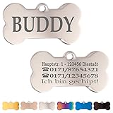 Iberiagifts - Hundemarke Knochen aus Edelstahl in verschiedenen Farben mit Gravur für mittelgroße bis große Hunde und Katzen - Plakette graviert und personalisiert (Silber)