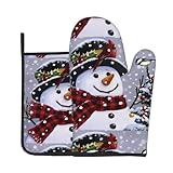 Isolierte Handschuhe und Topflappen für Weihnachten, Schneemann, 2 Stück, für Küche, Backen, Kochen, Grillen, Weihnachten, Einweihungsgeschenk