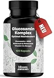 Glucosamin Kapseln Komplex Hochdosiert - 120 Kapseln - Mit MSM, Weihrauch, Pinienrinde, Vitamin C & Mangan - Produziert in Deutschland - Glukosamin Komplex