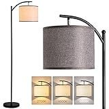 addlon Stehlampe Wohnzimmer, Moderne Stehlampe mit 3 Farbtemperaturen LED Birne, Industrie Stehlampen mit Leinen Lampenschirm, Stehleuchte für Schlafzimmer, Büro