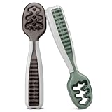 NumNum Baby Löffel 2er-Set, Silikon Esslernlöffel für Baby ab 6 Monate - BPA-frei - Lernlöffel und Breilöffel für BLW und Beikost Zubehör - Ideales Esslernbesteck - Grau/Grün