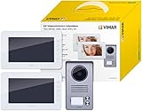 VIMAR K40911 Videosprechenalagen-Set enthält Freisprech-Videohaustelefon LCD 7in, 2-Taste Klingeltableau Regenschutz, Netzgerät 24Vdc 1A mit austauschbaren Steckern EU BS US AU, 2 Wohnungen/Familien