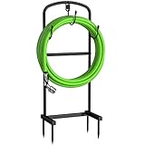 Bomclap Metall Gartenschlauchhalter Freistehender, 109CM Schlauchhalter Freistehend mit 3 Haken, Heavy Duty Gartenrohrständer für Garten, Schwarz