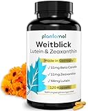 NEU: Weitblick - 120 Kapseln Augenvitamine hochdosiert - 2x höher dosiert: 44mg Lutein + 11mg Zeaxanthin + 11mg Beta Carotin + Vitamin A Vitamin B2 & Piperin - 4 MONATSVORRAT - vegan - plantomol®