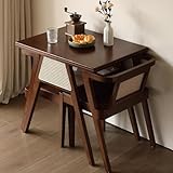 Bistro-Rattan-Esstisch-Set, quadratischer Massivholztisch mit 2 stapelbaren Stühlen, Walnussholz-Finish, perfekt für den Außenbereich, Terrasse, Café oder Küche