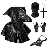 shengo 6PCS Pest Doktor Vogel Maske, Halloween Schnabel Maske, Steampunk Cosplay Maske Vogelschnabel mit Halskette Schwarzer Kapuzenumhang Handschuhe für Halloween Fasching Party Fancy Dress