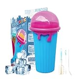 Slushy Maker Becher, Slushie Cup, 500ml Silikon Squeeze Cup mit 2 in 1 Strohhalm und Löffel, Smoothies Cup Double Layer Slush Maker Cup Smoothie Cup Schnellgefrorener Zauberbecher Geschenke (Blau)