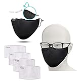 FLOWZOOM 2 Stk. Stoff-Maske schwarz mit Nasenbügel & 4 Stk. Filter | Mund und Nasenschutz aus Stoff waschbar | Ohrschlaufen verstellbar | Innen Baumwolle, außen Polyester - schwarz