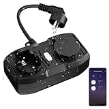 HBN WLAN Steckdose für Außen mit 2 Ausgänge, Smart Außensteckdose, 10A, IP44 Wasserdicht, Outdoor 2-Fach-Steckdose mit App Fernsteuerung, Kompatibel mit Alexa und Google Assistant
