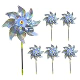 Taube Abschreckung, 6pcs reflektierende Vogelschutzmühle Windmühle Taube Abschreckung mit Stakes Garten Pinwheel Farkly Wind Spinner für Angst Vögel Tier Weg, Windmühlen für Garten