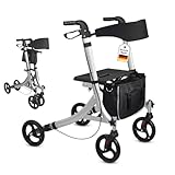 DIVID® Rollator aus Aluminium 1005E Silber, Leichtgewicht ideal für Reisen, klappbar, Höhenverstellbar, Gehwagen, Gehhilfe, Praktische Tragetasche, Reflektoren