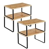 SONGMICS Gewürzregal, 4er Set, Küchenregal, Küchen-Organizer, erweiterbar, Gewürzhalter, stapelbar, mit Metallrahmen, 19,5 x 29,7 x 15,8 cm, tintenschwarz-naturbeige KCS10NB