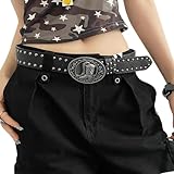 Zxfdsfdbnm Edgy Punk Styles Verstellbarer Gürtel für Damen, Vintage geschnitztes Design, Metallnieten, Cowgirl Taille, PU Lederband, Retro Punk Styles, geprägter Ledergürtel