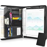 SAMISO Schreibmappe A4 Schreibmappe,Konferenzmappe,Portfolio Dokumenten-Mappe,Ledermappe A4 Dokumentenmappe aus Leder mit Reißverschluss Inkl Passbuch und A4-Notizblock(Schwarz)