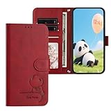 SEHEYA Klapphülle für Huawei P20 Lite Handyhülle Süß Panda Embossed PU Leder Brieftasche Case Kartenhalter Ständer Magnetic Stoßfest Schutzhülle, Rot