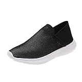 Woaikeyu Slip On Sneakers Damen Mesh Atmungsaktiv Laufschuhe Mode Sportschuhe Outdoor Leicht Fitness Sneakers, Schwarz , 38 EU