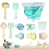11 Stück Sandspielzeug Strandspielzeug Kinder, Strand Spielzeug Set, Sandkasten Spielzeug mit Faltbares Eimer, Sandschaufel, Sandformen, Gartenspielzeug für Kinder, Sandspielzeug für Mädchen Junge