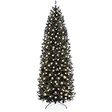 Best Choice Products 2,7 m beleuchteter schwarzer Bleistift-Weihnachtsbaum, schlanker, künstlicher Weihnachtsbaum, schmal, für Zuhause, Büro, Party-Dekoration mit 1.300 Spitzen, 500 Glühlampen,