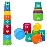 HAGOT Zahlenturm zum Stapeln, 9 Becher mit verschiedenen Größen und Farben zu stapeln, mit Zahlen zu sortieren, Stapelbecher, entwickelt logische Fähigkeiten