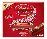 Lindt Lindor Vollmilch Sticks, Vollmilch-Schokolade, Schokoladenriegel im Multipack, 4 Sticks, 100g