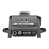 Ninja Woodfire Elektrogrill, Camping-Grill mit Smoker-& Heißluftfritteuse, 7-in-1-Outdoor Grill, räuchern, braten, backen, wetterfest, antihaftbeschichtet, tragbar, Grau/Schwarz OG701EU