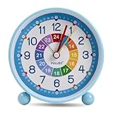 Jinlaili Wecker Kinder Jungen Mädchen, Kinderwecker Ohne Ticken, Analoger Wecker Kinder, Weckuhr Kinder Lernwecker mit Nachtlicht, Snooze, Lernwecker Kinderwecker Digital für Schlafzimmer (Blau)