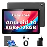 Rebecco Tablet 10 Zoll Android 14 Tablets, Octa Core 1280 * 800 IPS HD Display Android Tablet, 8GB RAM+128GB ROM(Expand to 1TB), Unisoc A523 CPU, 5G/2.4G WiFi, 5MP+8MP Kamera