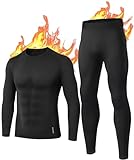 BENNIES Thermounterwäsche Herren Winter Funktionsunterwäsche Skiunterwäsche Thermowäsche Set Warm Weich Funktionswäsche atmungsaktiv Thermo Unterwäsche Thermounterhemd Thermounterhose Schwarz L