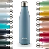 Blumtal® Trinkflasche Edelstahl Charles - Thermosflasche 500 ml - BPA-freie Thermo Trinkflasche kalt&warm - auslaufsichere Trinkflasche Edelstahl 500 ml - Thermos Trinkflasche - Dove Grey - Grau-Blau