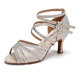 RUYBOZRY Damen Latein Tanzschuhe Strass Salsa Glitzer Bachata Schuhe Damen Hochzeit Tanzende Schuhe,YCL508-Gold-7.5,EU 40