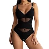 Generisch Shapewear für Damen Bodysuit mit V-Ausschnitt körperformend nahtlos figurbetont bequem dehnbar schlankmachende Unterwäsche (Black XXXL)