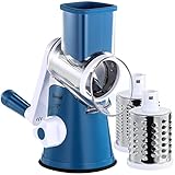 Käsereibe, Reibe für Gemüse mit 3 Trommelblättern, Trommelreibe Schnelleres und Einfaches Schneiden, Gemüseschneider Ideal für Käse, Gurken, Karotten, Nüsse usw. (Blue)