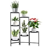 Sengfwin Pflanzenständer Metall mit 6 Etagen Blumenständer Klappbarer Pflanzenregal Blumenregal plant stand pflanzen blumentopf Faltbar Blumentreppen Indoor Outdoor Balkon Garten Wohnzimmer (Schwarz)