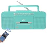 WISCENT Kassettenspieler mit USB/Bluetooth/AM/FM-Radio-Stereo,integriertem Mikrofonrecorder,Kassetten-zu-MP3-Konverter,Kopfhöreranschluss,zwei 3-Zoll-Lautsprecher,Tragbar