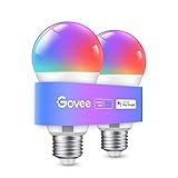 Govee Alexa Smarte Glühbirne E27, Farbwechsel mit Musiksynchronisation Lampe, 54 Szenen, 16 Millionen DIY-Farben, WiFi & Bluetooth LED Smart Bulb Funktionieren mit Google Assistant App, RBG, 2 Stück